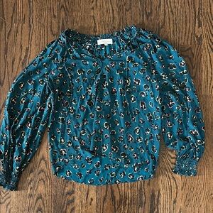 Blue and White Smocked Puff Sleeve Blouse